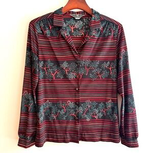 70s Stripe / Tree Print Blouse S/M Vintage